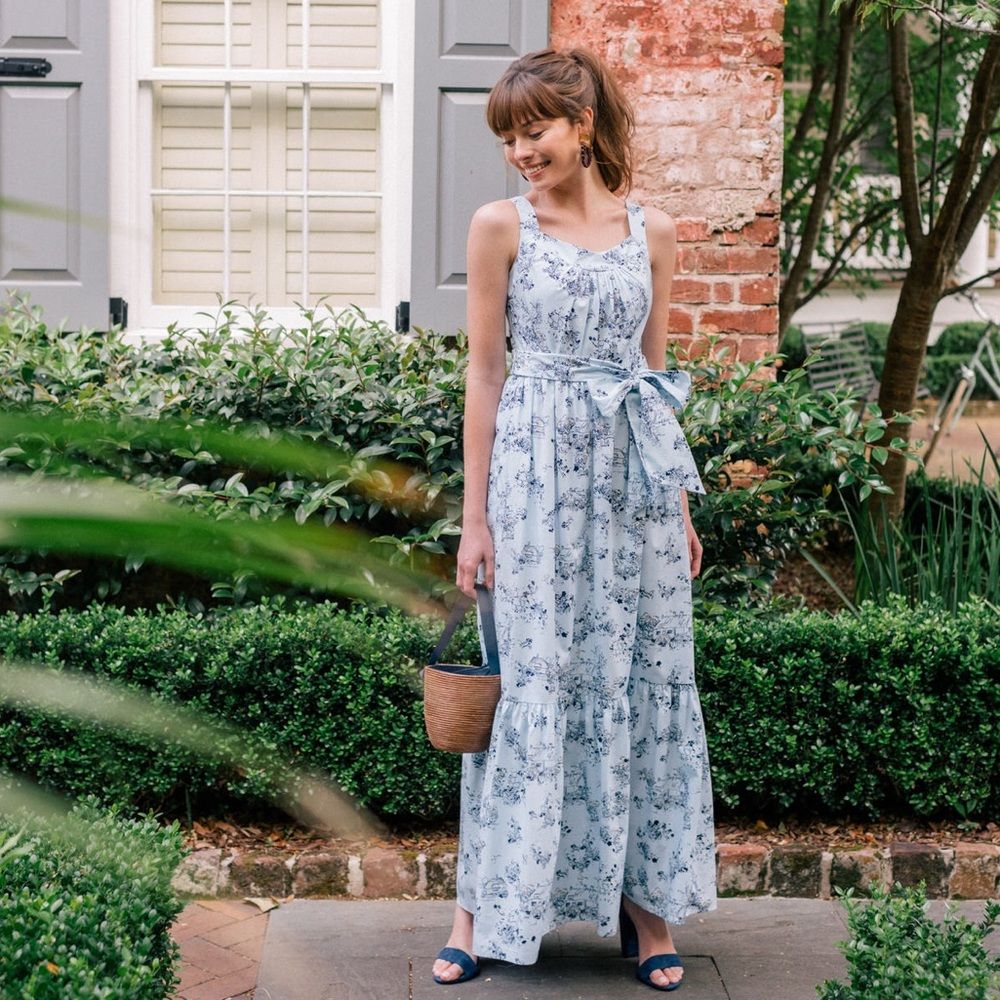 Gal Meets Glam Lula Maxi Dress In Blue Floral Toile 0